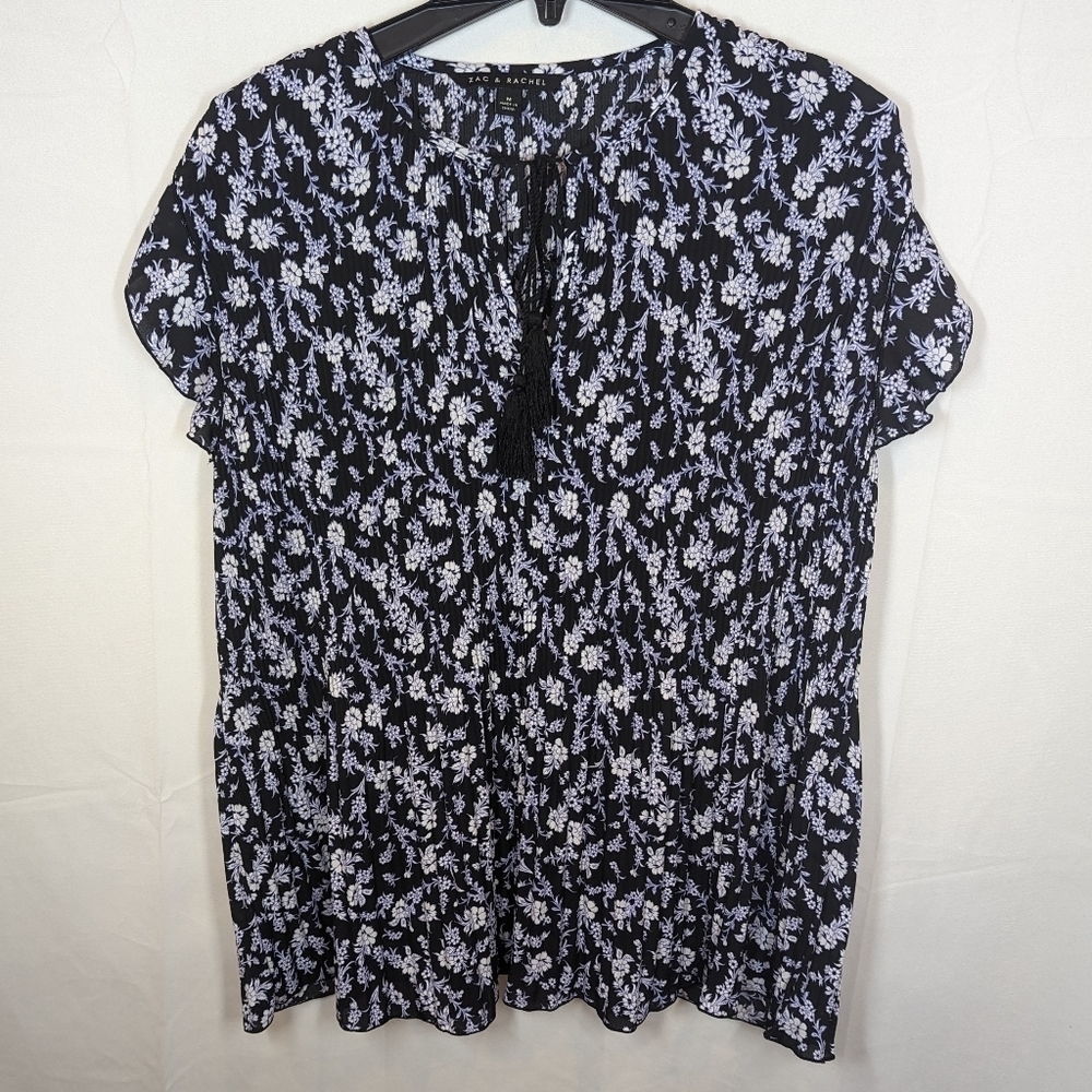 Zac & Rachel Floral Blouse Women Size M Short Sleeve Relaxed Fit Top